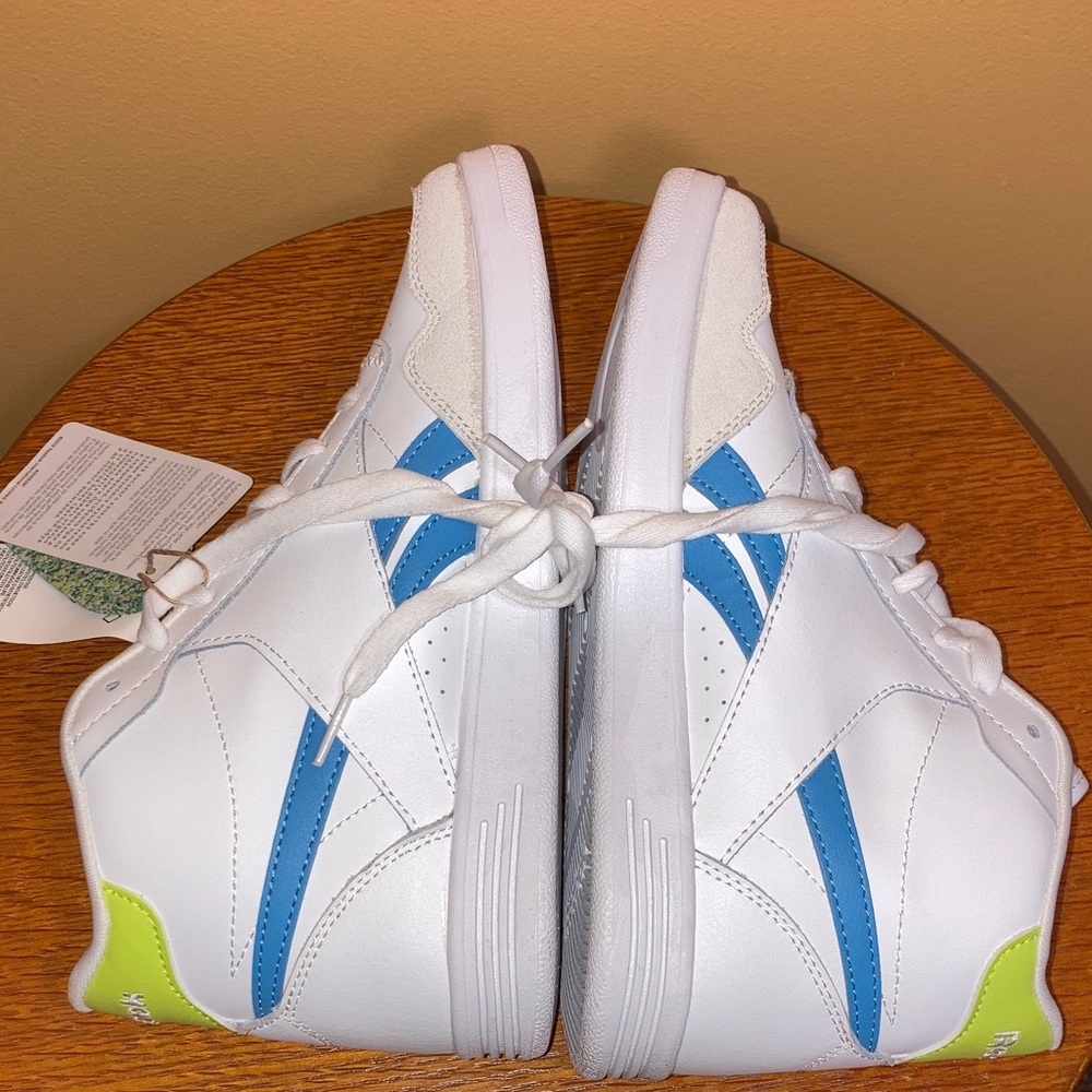 Reebok White and Blue High Top Sneakers with Neon Accents - Picture 6 of 8